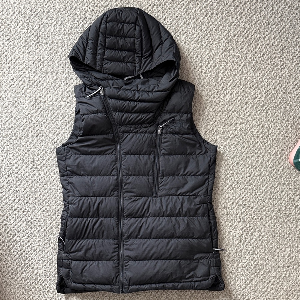 North Face Black Asymmetrical Hooded Puffer Vest - Women